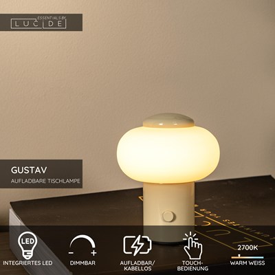 Lucide GUSTAV - wiederaufladbare Tischlampe - Akku/Batterie - Ø 8 cm - LED Dim. - 1x0,8W 2700K - Beige | Essential
